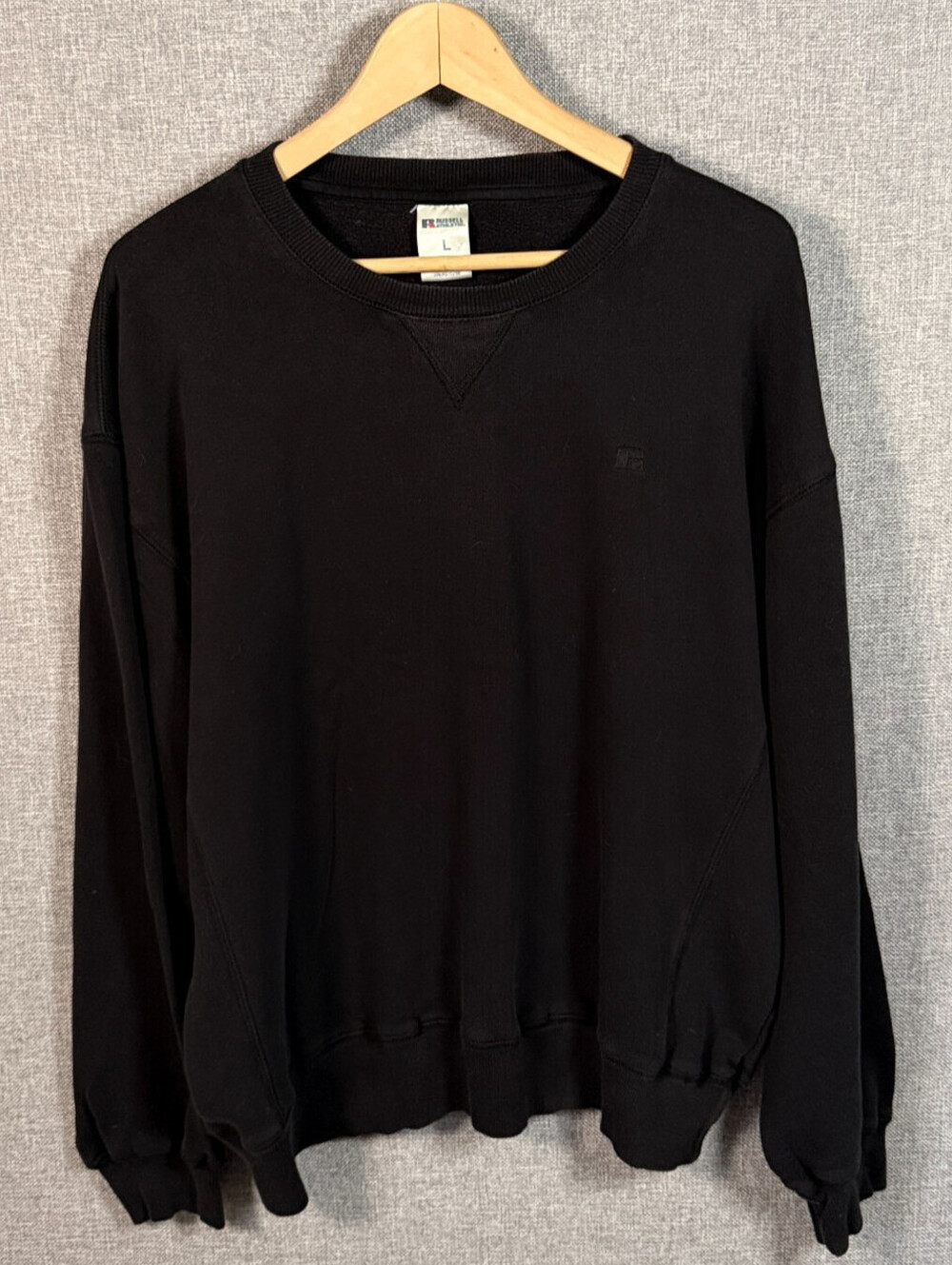 Vintage Y2K Russell Athletic Crewneck Sweatshirt Mens L Black Fleece Logo